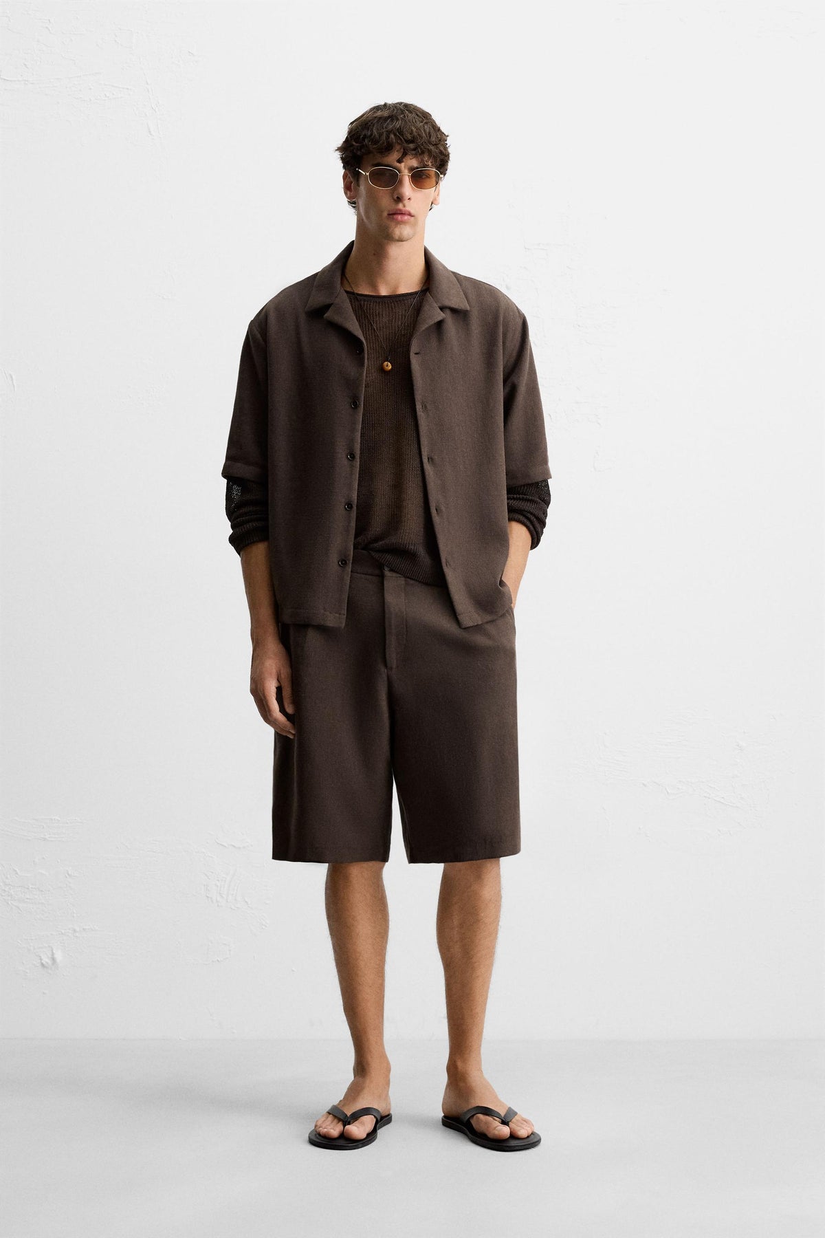 TEXTURED BERMUDA SHORTS WITH PLEATS - Image 1