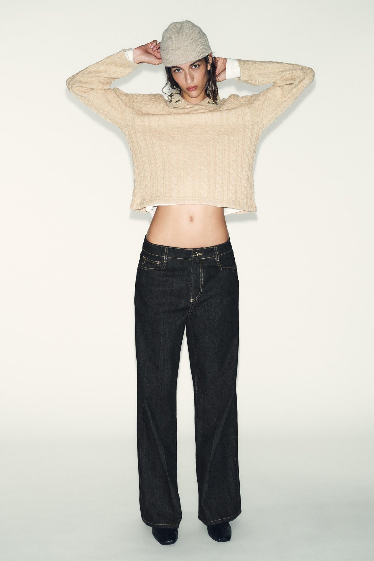 CABLE-KNIT JUMPER WITH JEWEL NECKLINE - Image 2