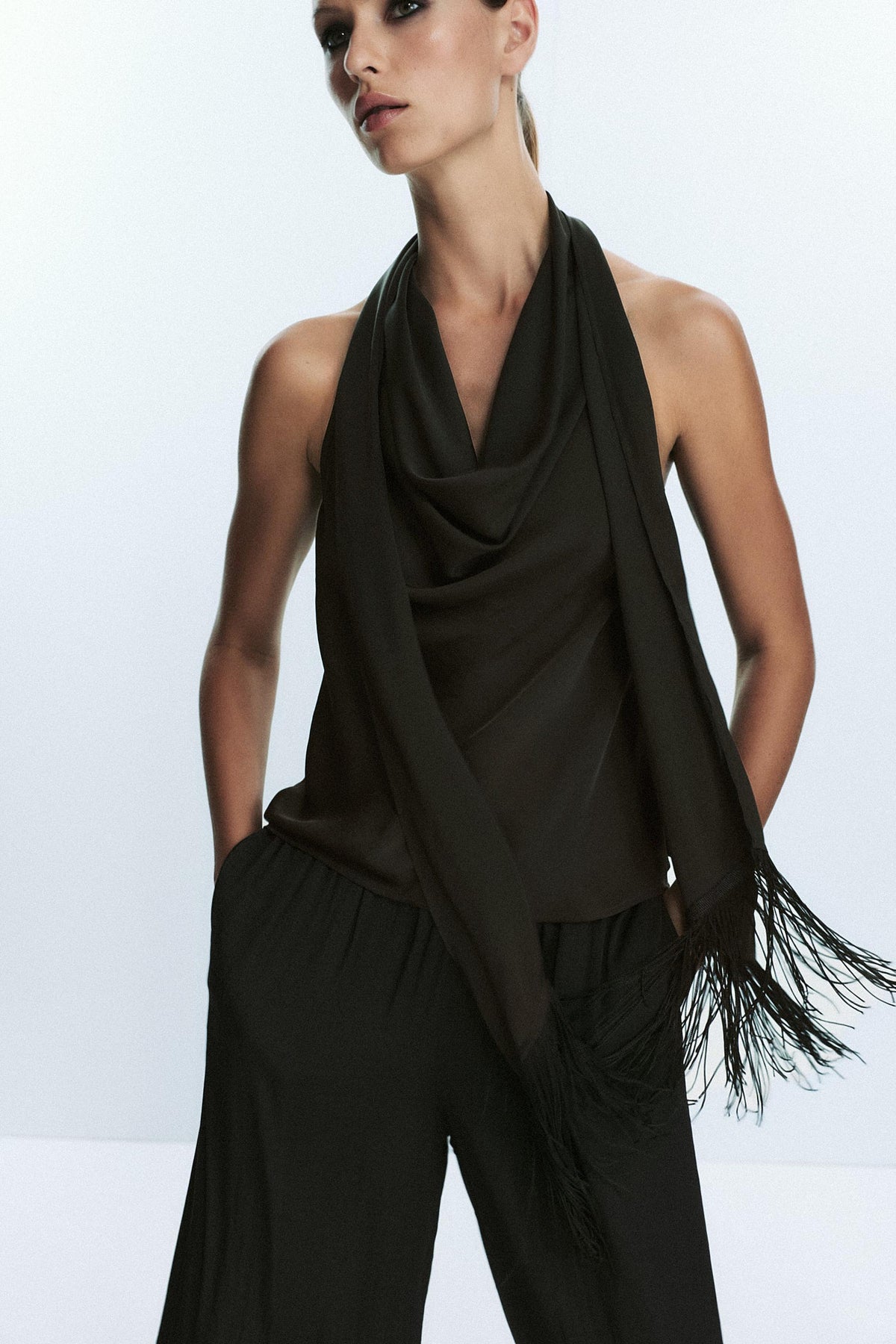 Fringed satin top