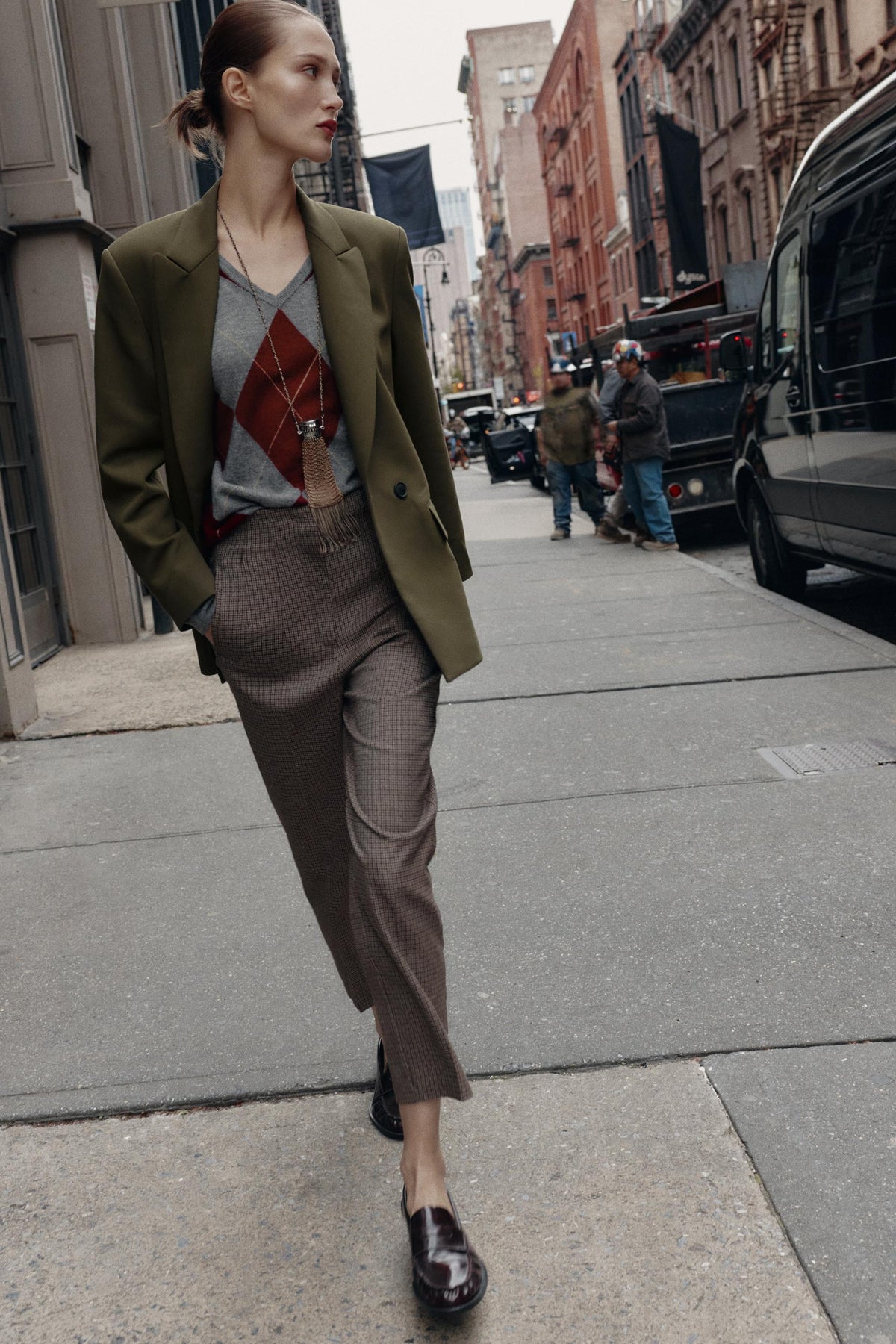 Checked high-waist trousers