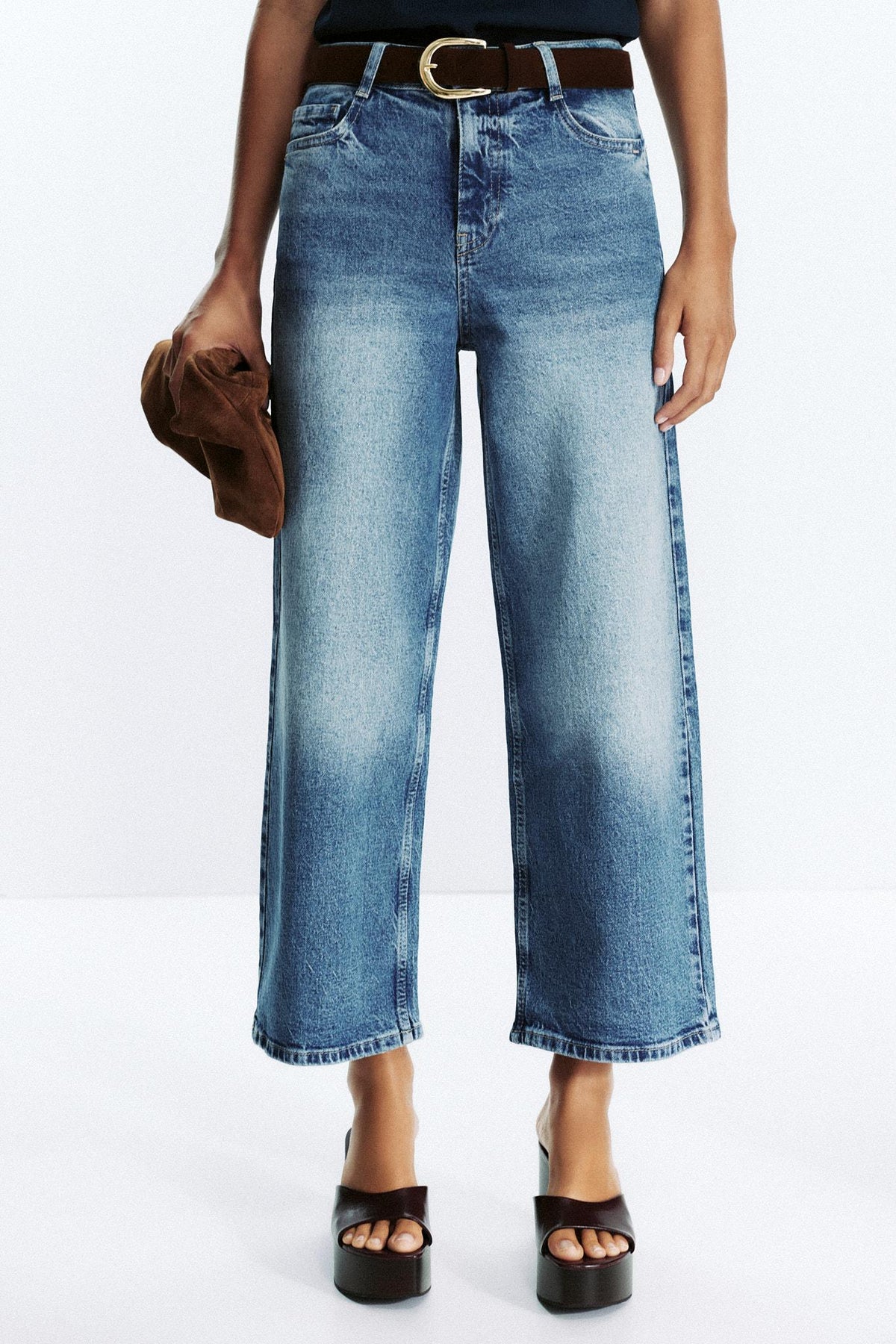 High-waist belted culottes