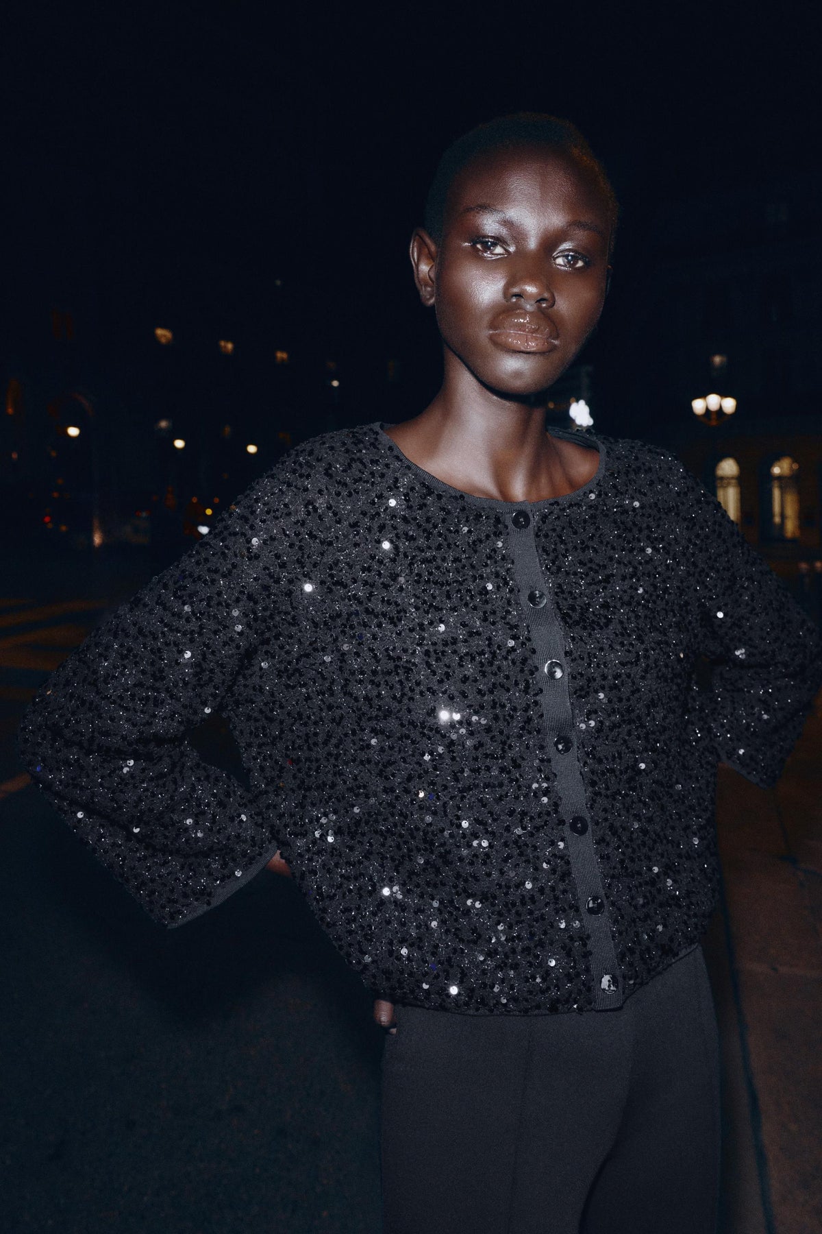 Pailletten-Strickjacke