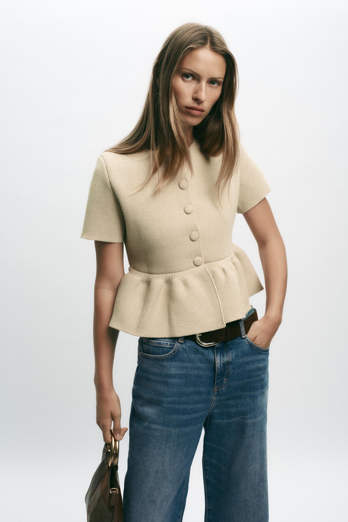 Peplum-Cardigan, Kurzarm