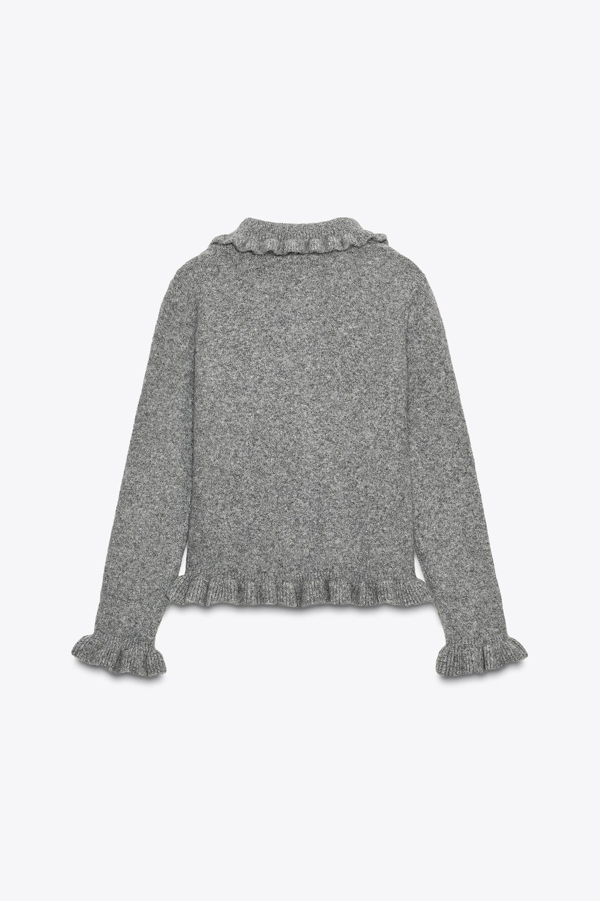 Strickjacke mit Rüschenbesatz
