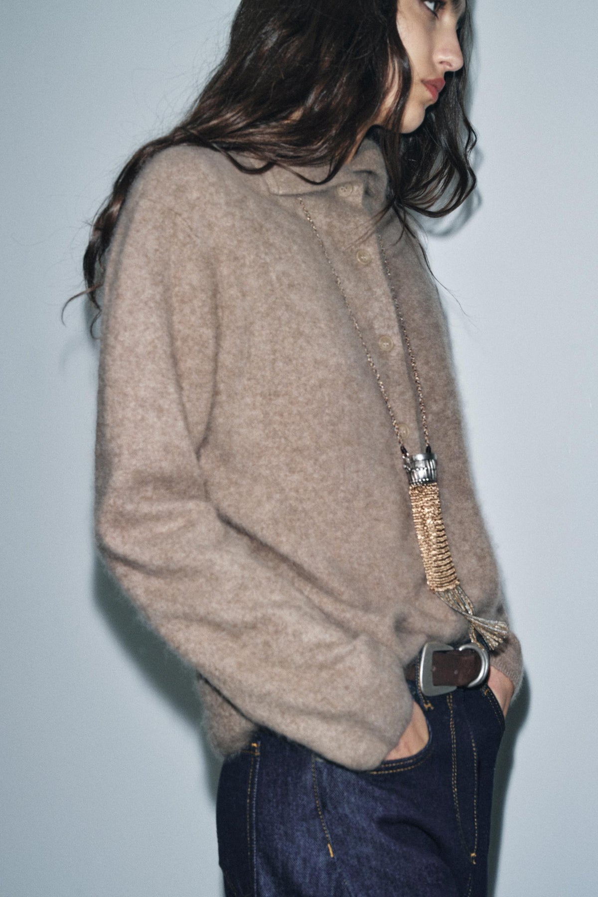 Wollstrickjacke mit Stehkragen