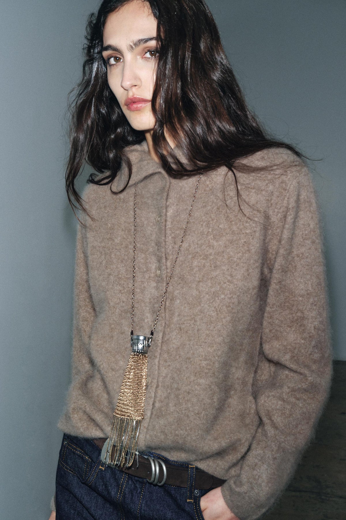 Wollstrickjacke mit Stehkragen