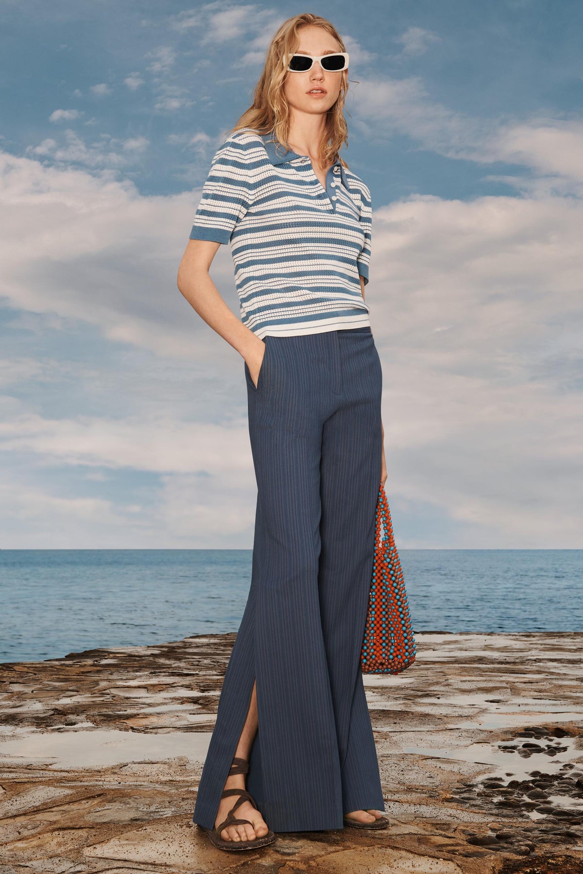 Striped Knit Polo Shirt