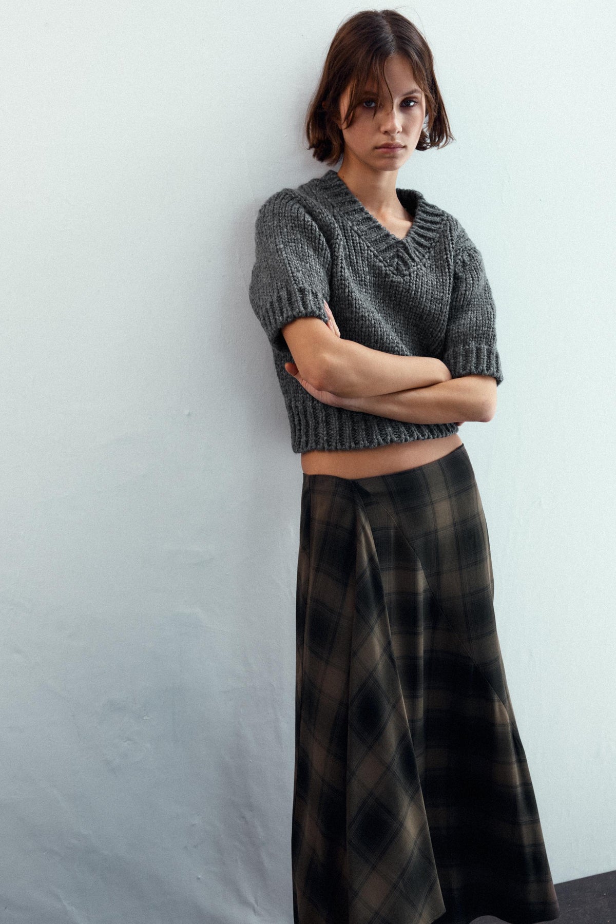CHECKED MIDI SKIRT