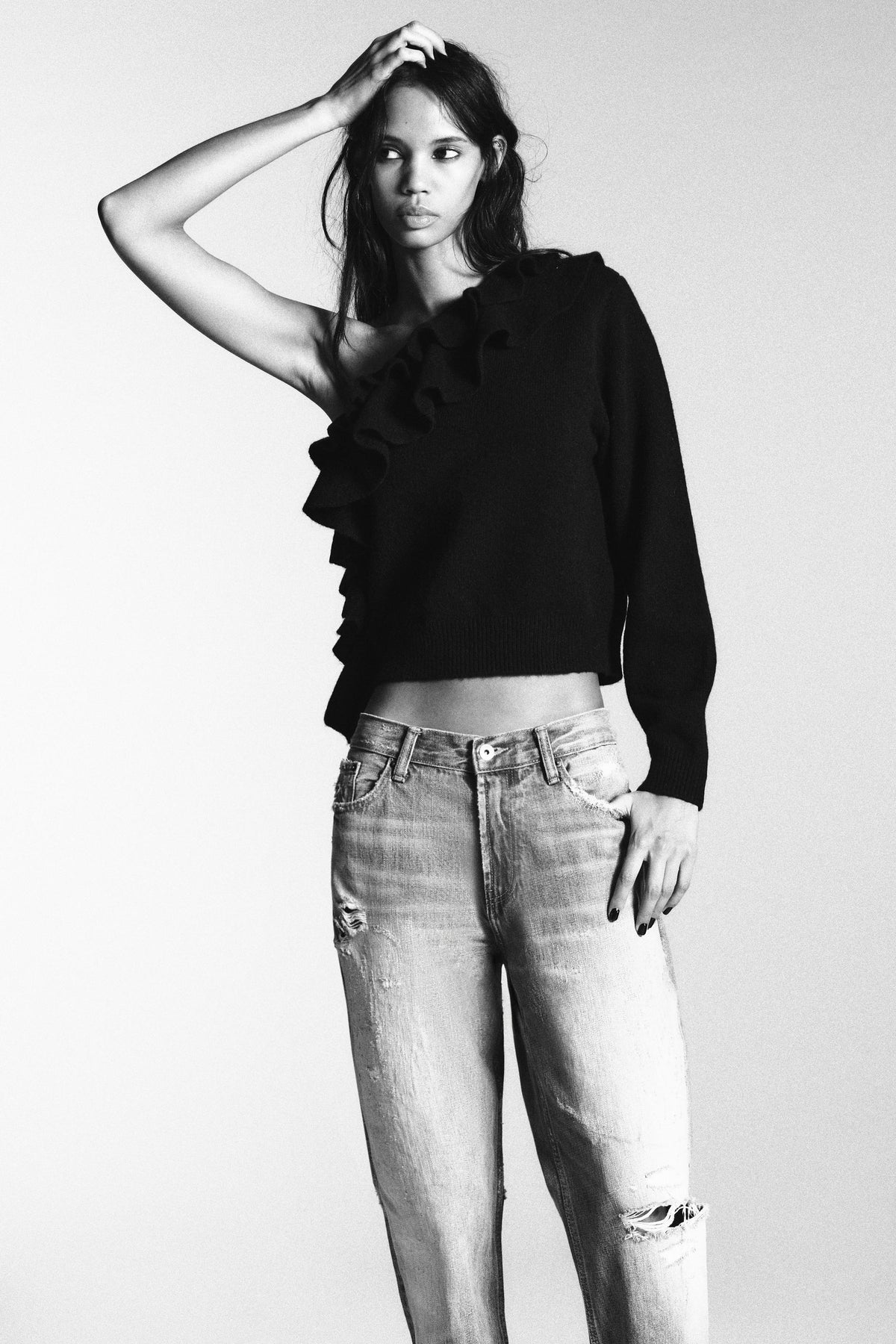 Ruffled Asymmetric Knit Jumper