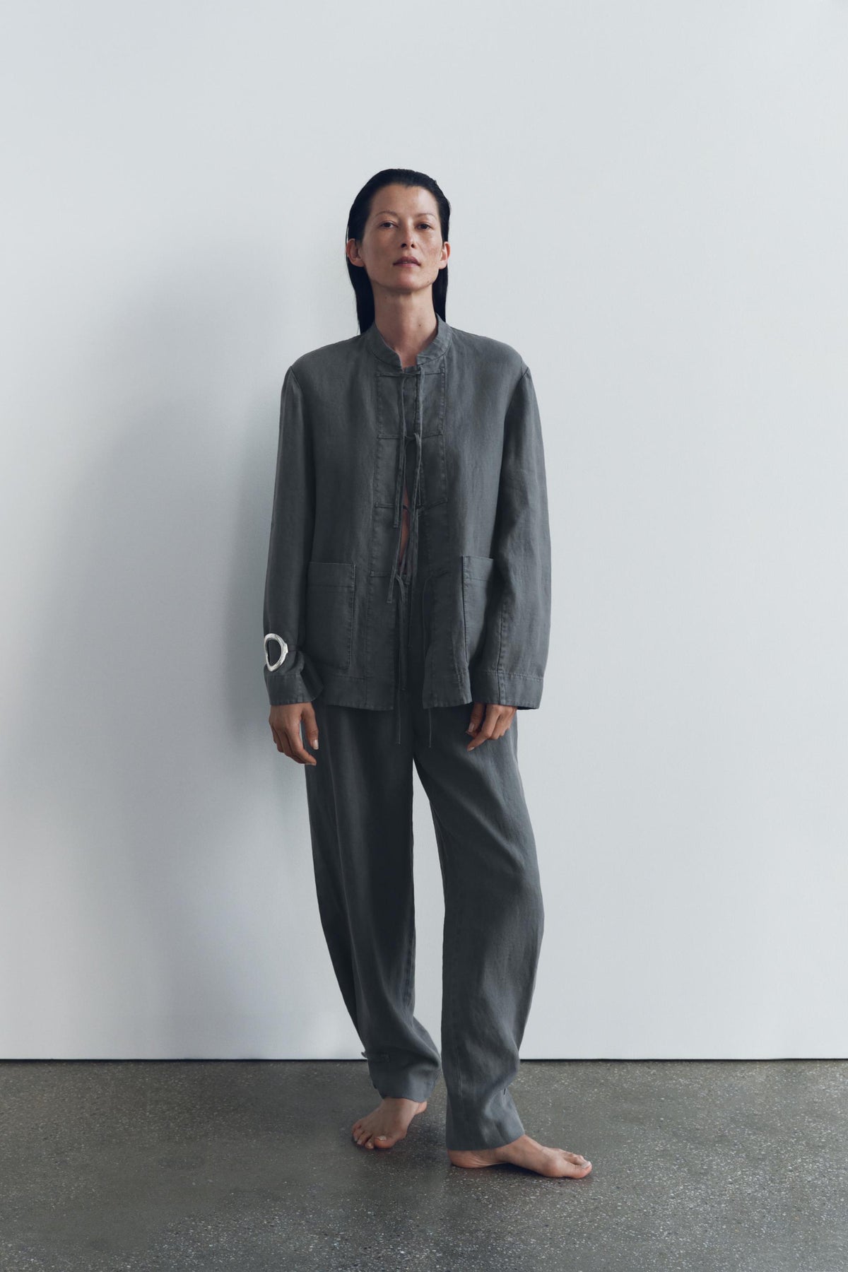Leinenjacke mit Krawatten