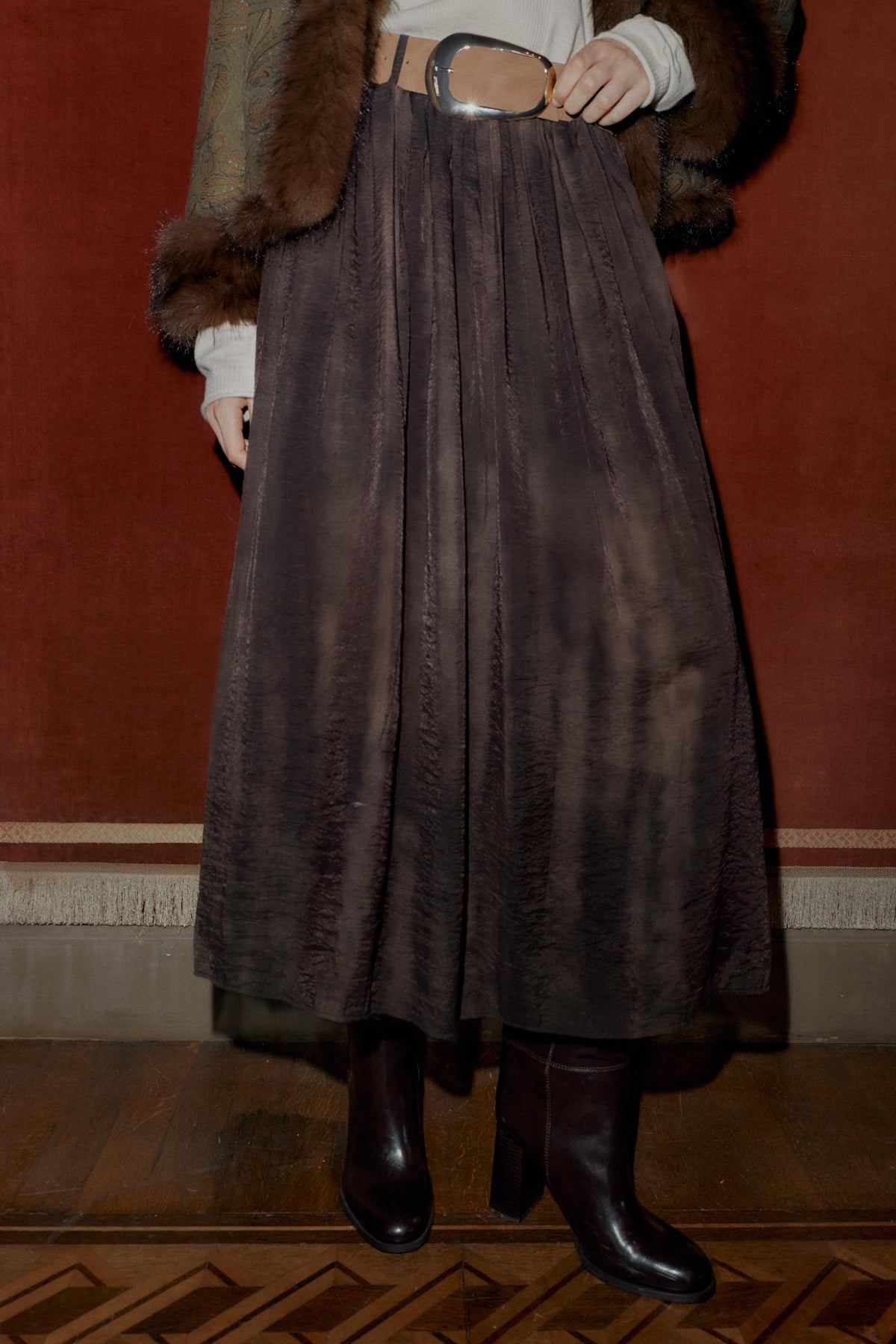 BLURRED PRINT MIDI SKIRT