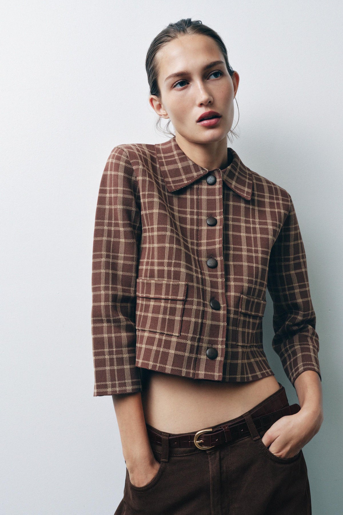 Karierte Strickjacke