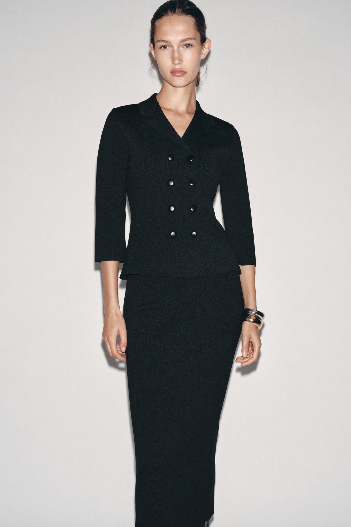 Strickblazer mit doppelter Knopfleiste