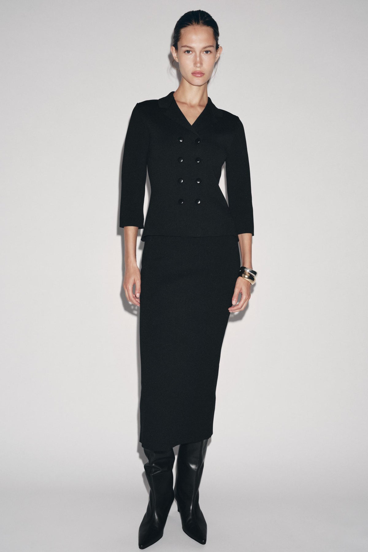 Strickblazer mit doppelter Knopfleiste