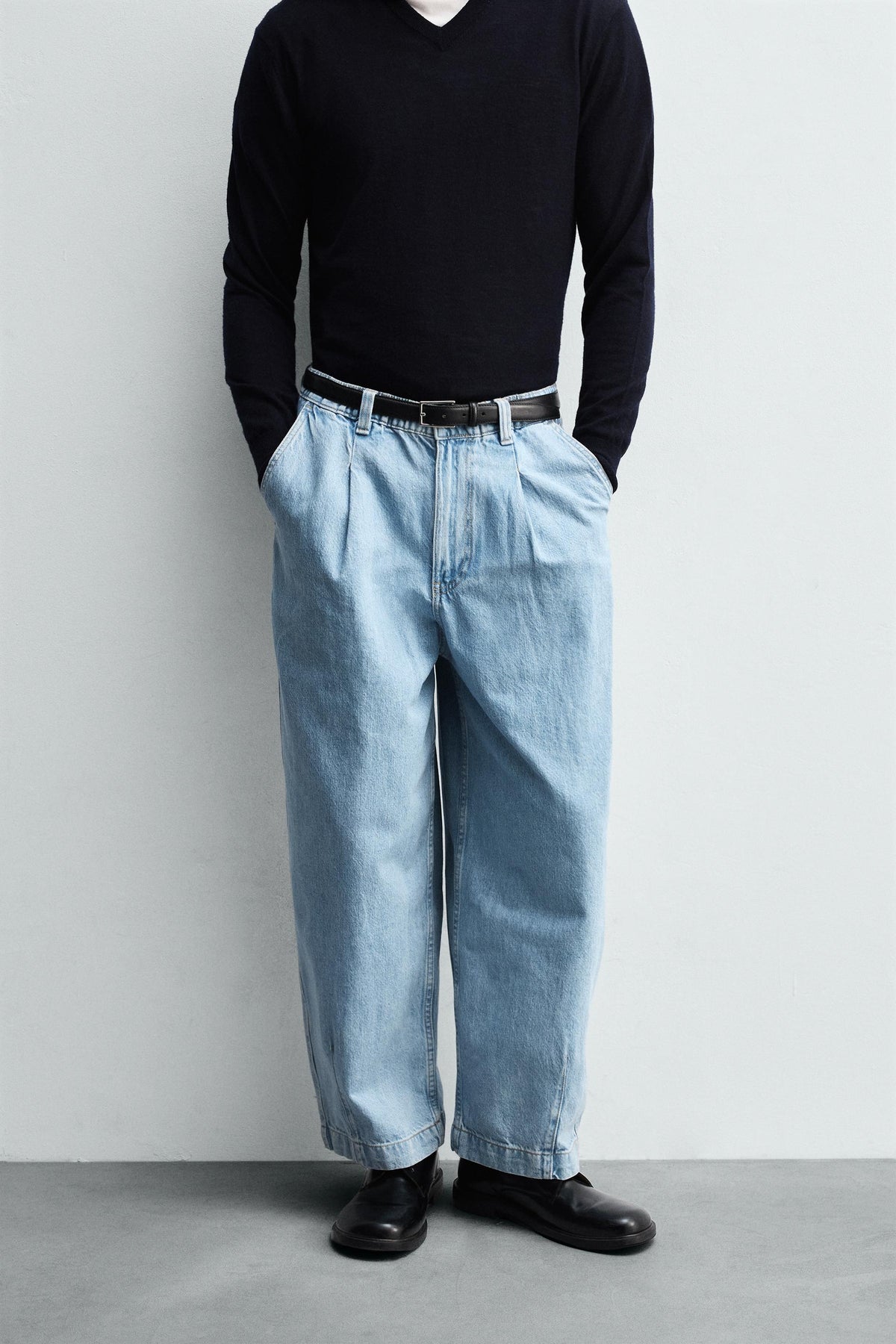WIDE-LEG PLEATED DENIM CHINO TROUSERS - Image 2