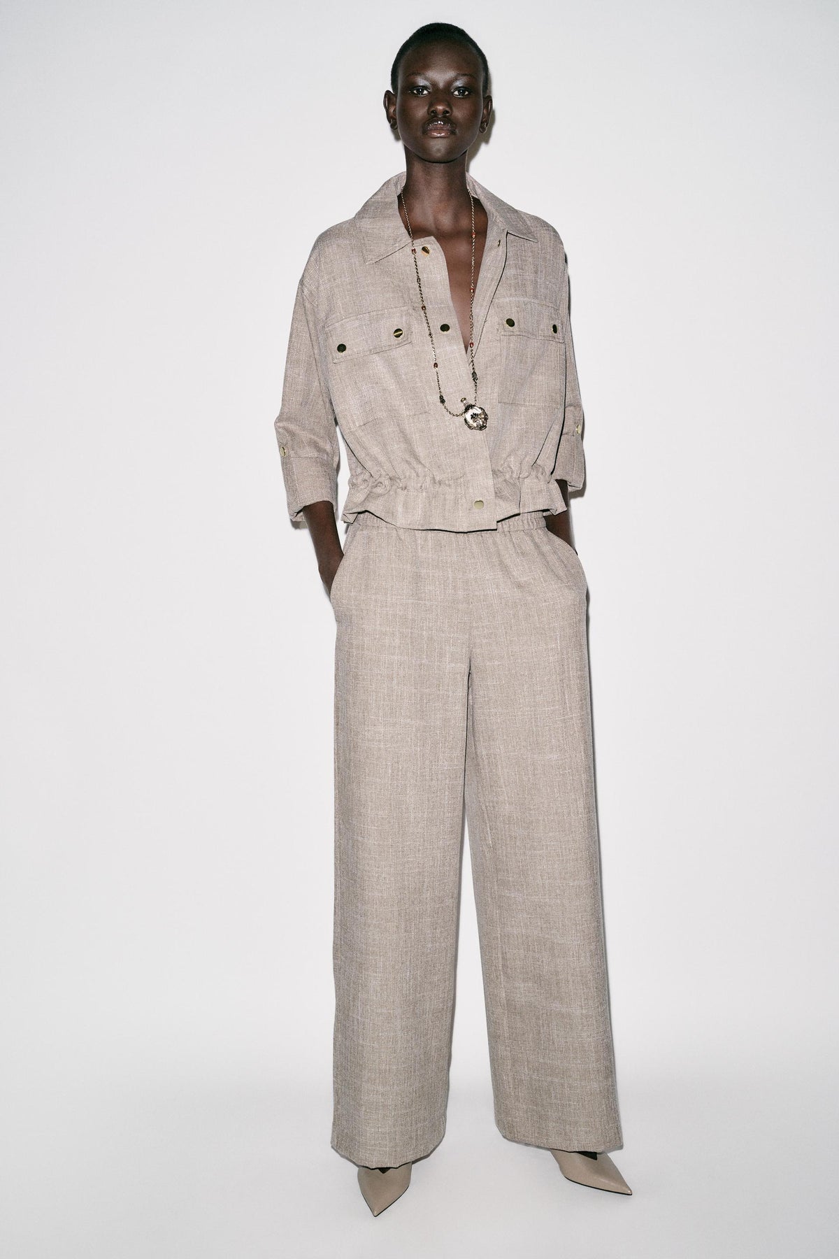 Wide-Leg Flecked Trousers