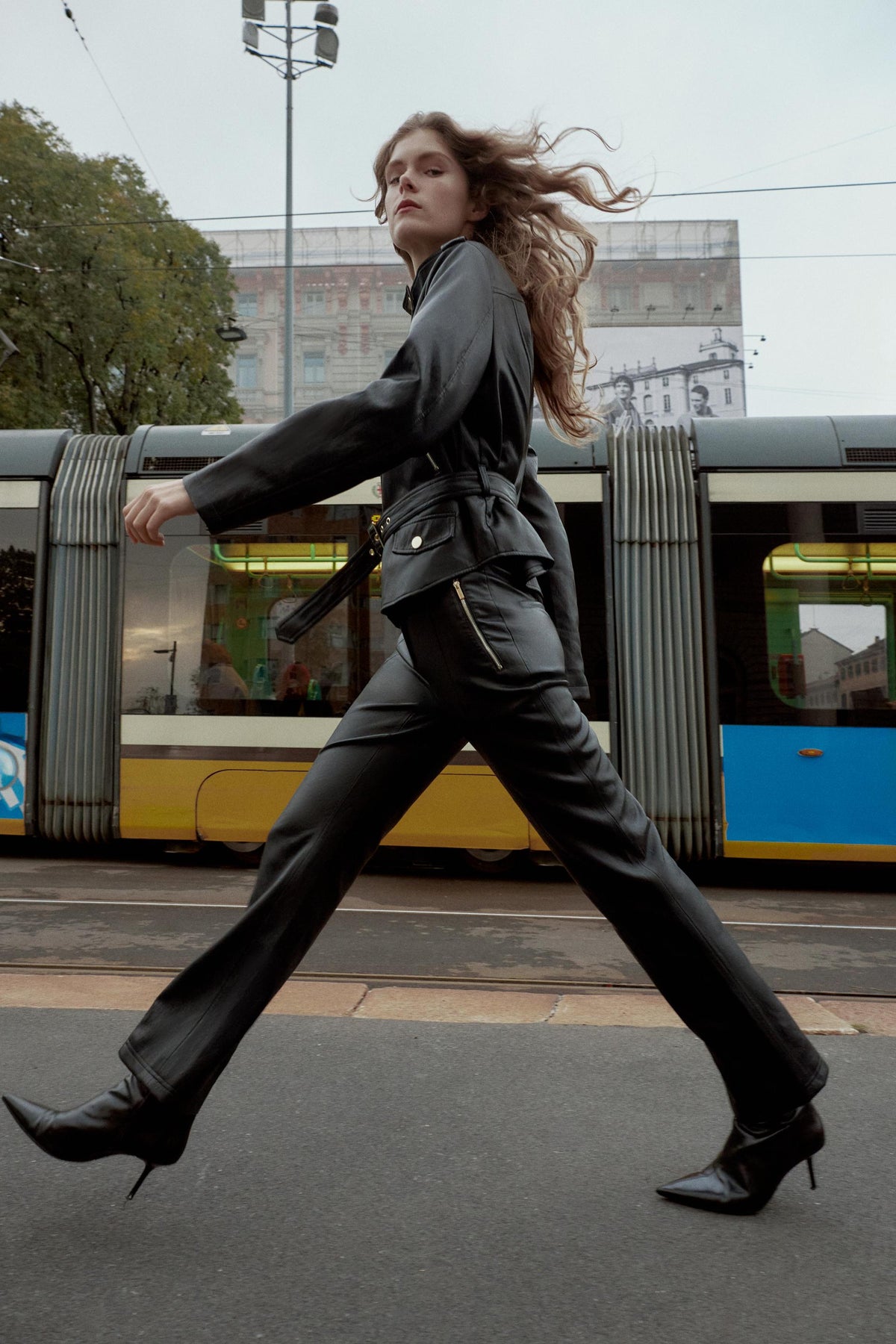 FLARE FAUX LEATHER TROUSERS