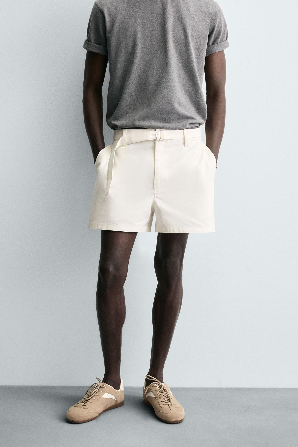 TEXTURED SHORTS WITH BELT - Image 2
