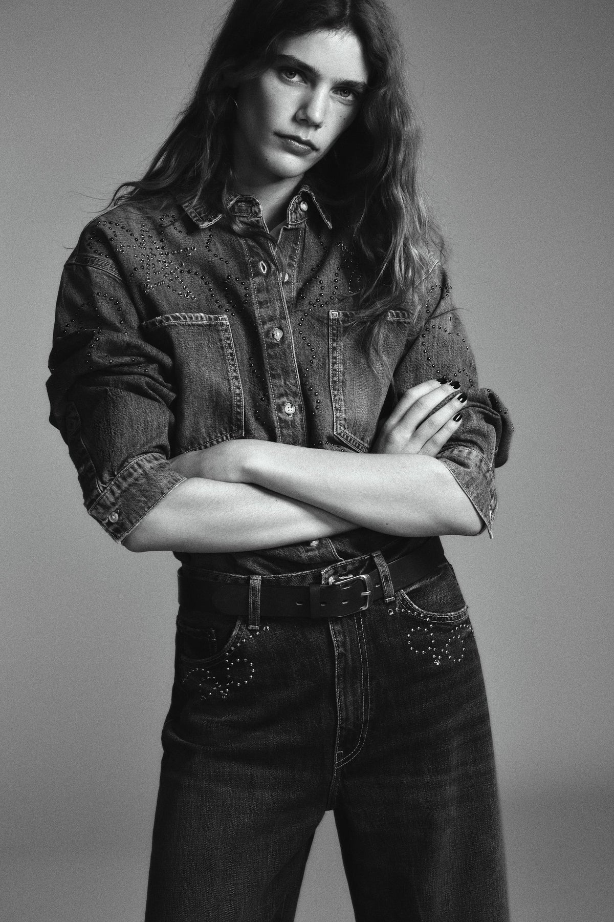 STUDDED DENIM SHIRT