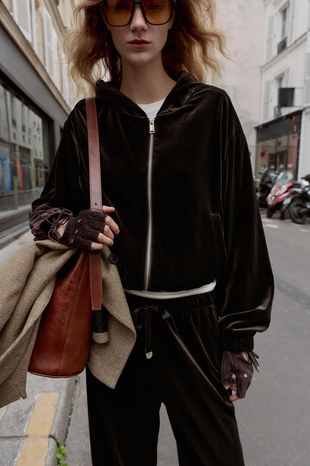 Samt-Hoodie-Jacke