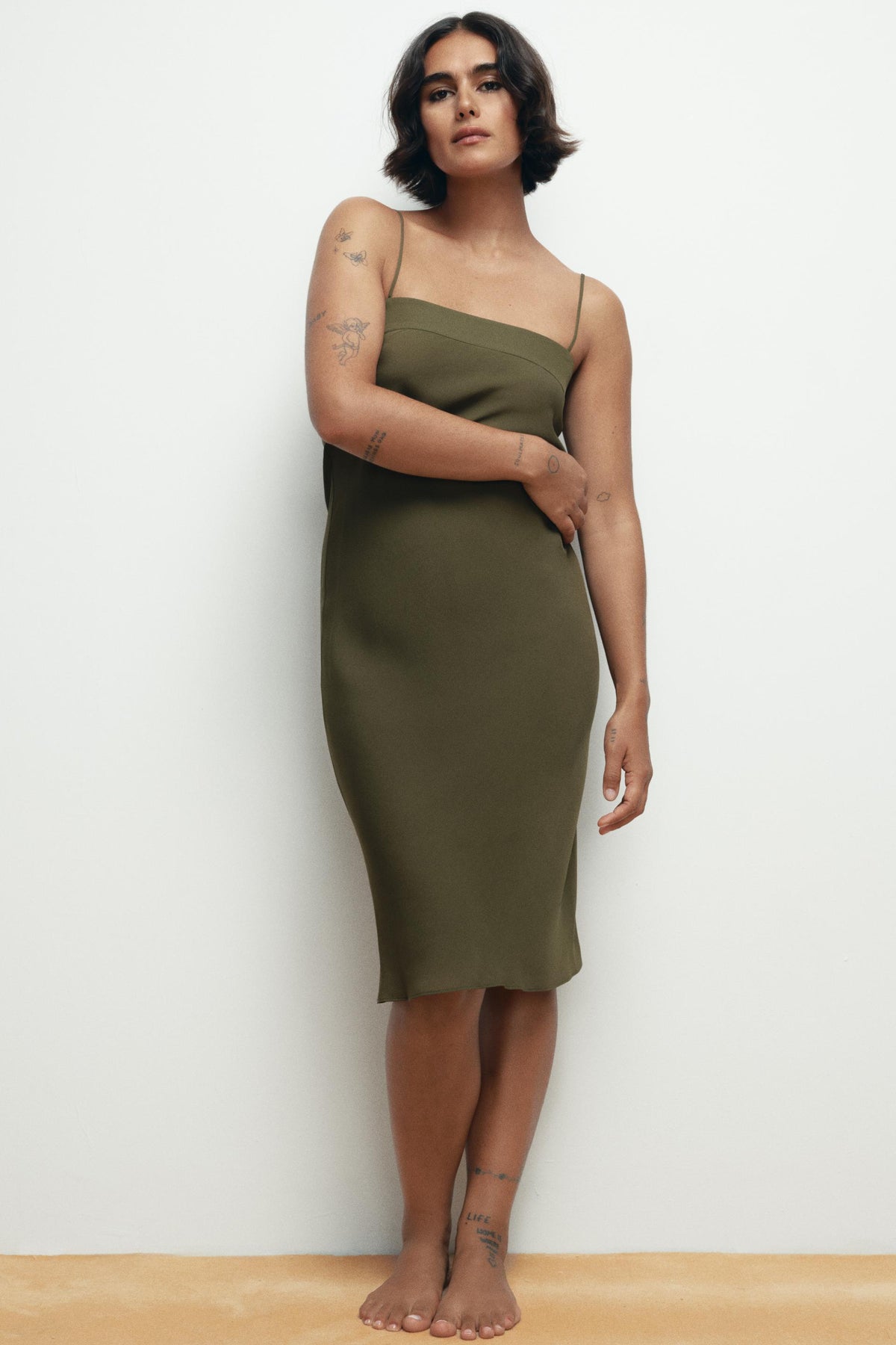 100% SILK STRAPPY MIDI DRESS - Image 1