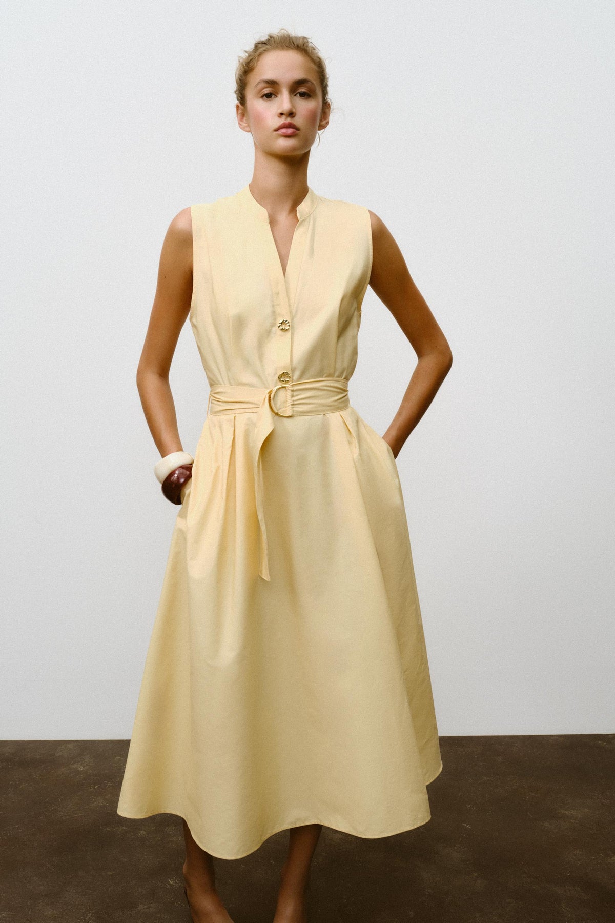 POPLIN MIDI DRESS WITH BELT - Image 2