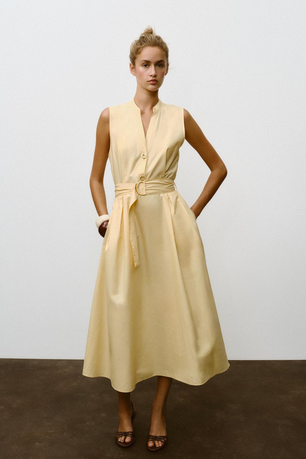 POPLIN MIDI DRESS WITH BELT - Image 1