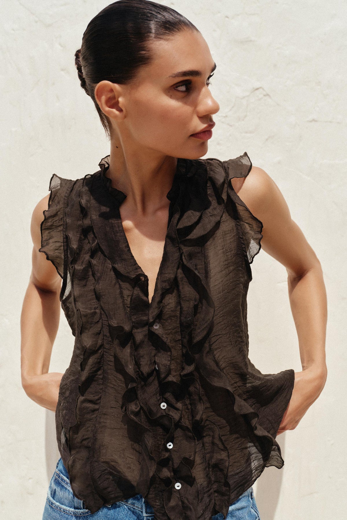 Rüschenoberteil, halbtransparent