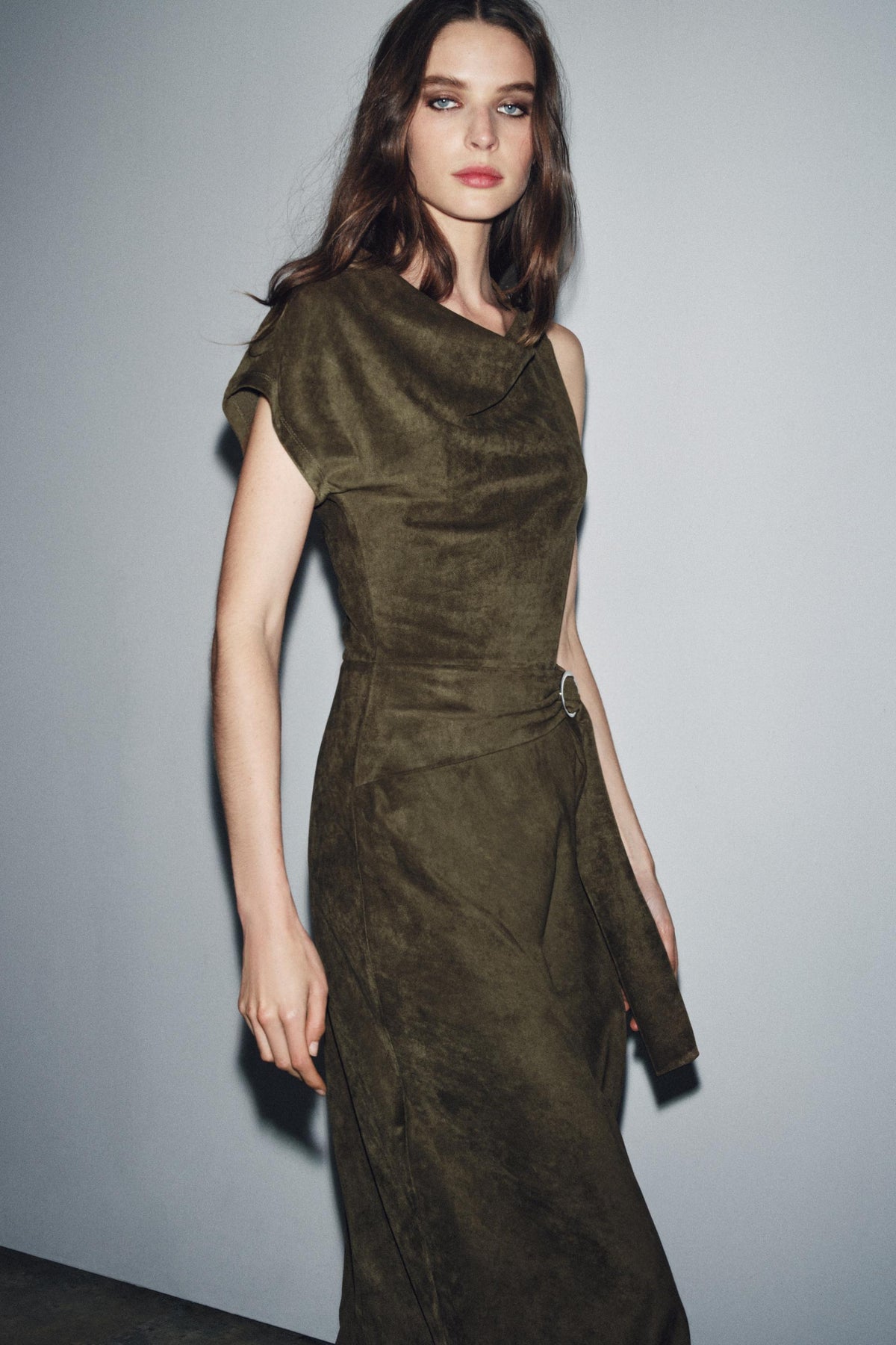 Asymmetric Faux Suede Dress