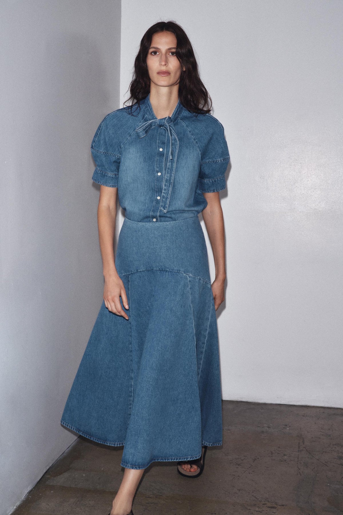 Denim Shirt with Tie