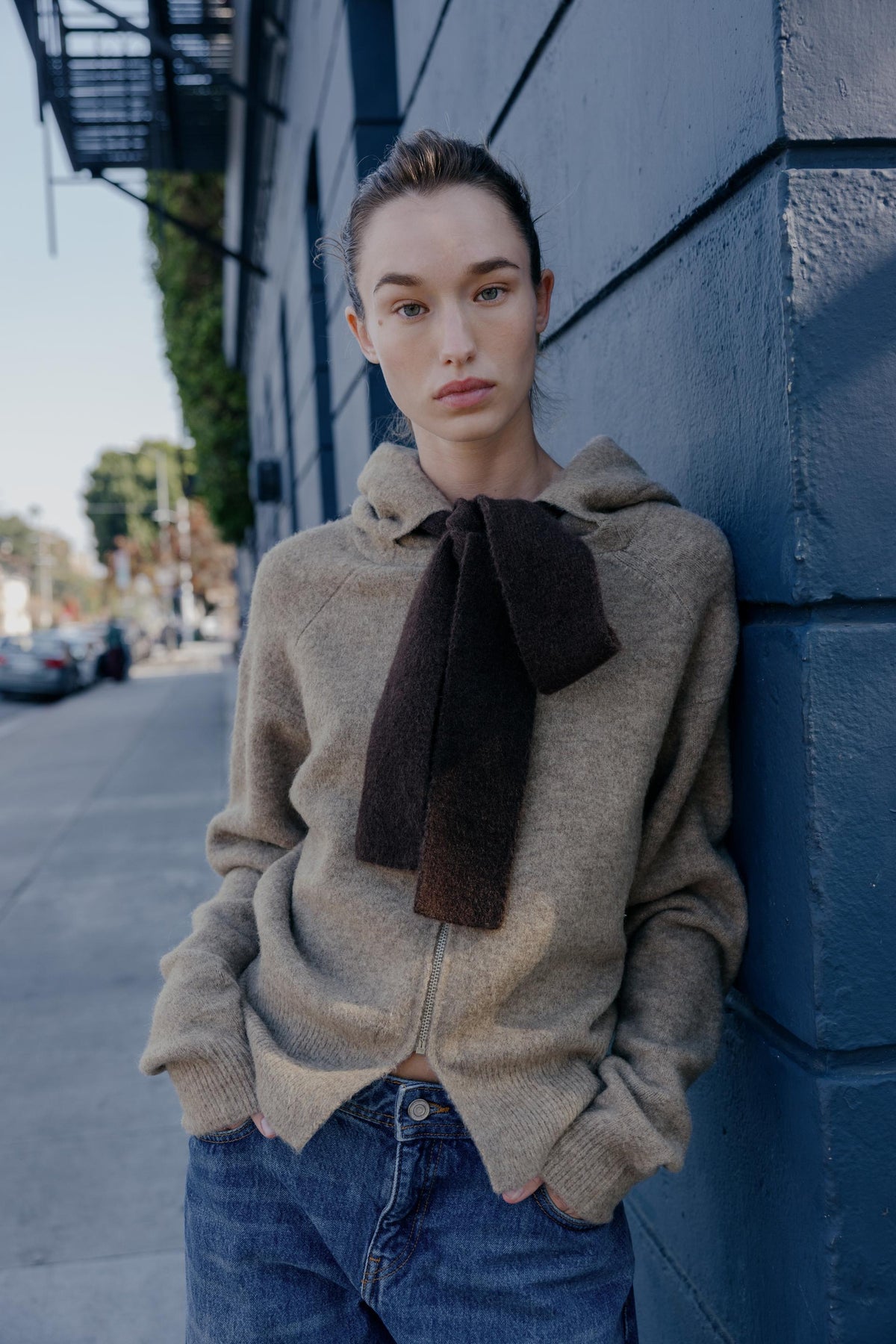 Cardigan-Hoodie mit Schleifenakzent