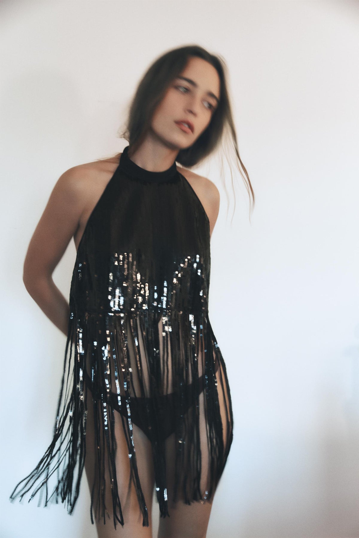 Sequin Fringed Halter Top