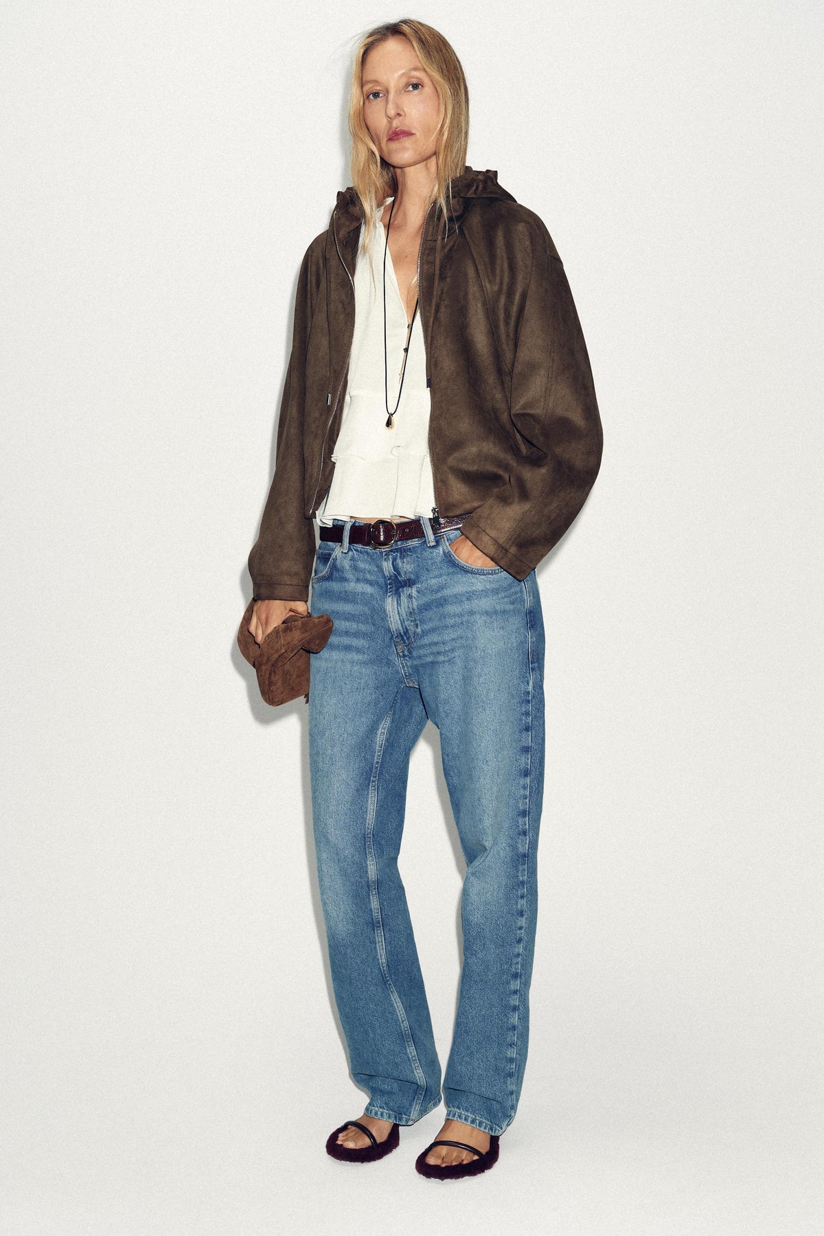 Faux suede bomber jacket