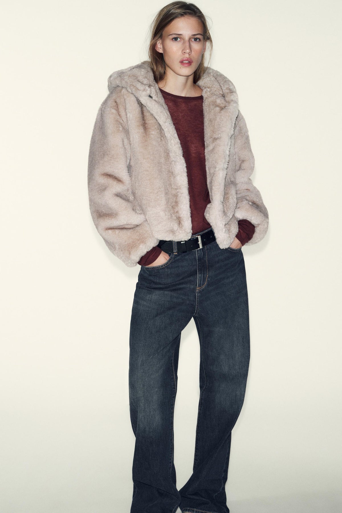 SHORT FAUX FUR HOODED COAT - Image 1