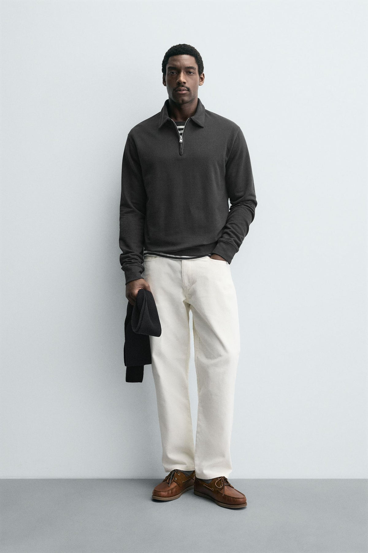 TEXTURED WEAVE POLO SHIRT WITH ZIP - Image 1