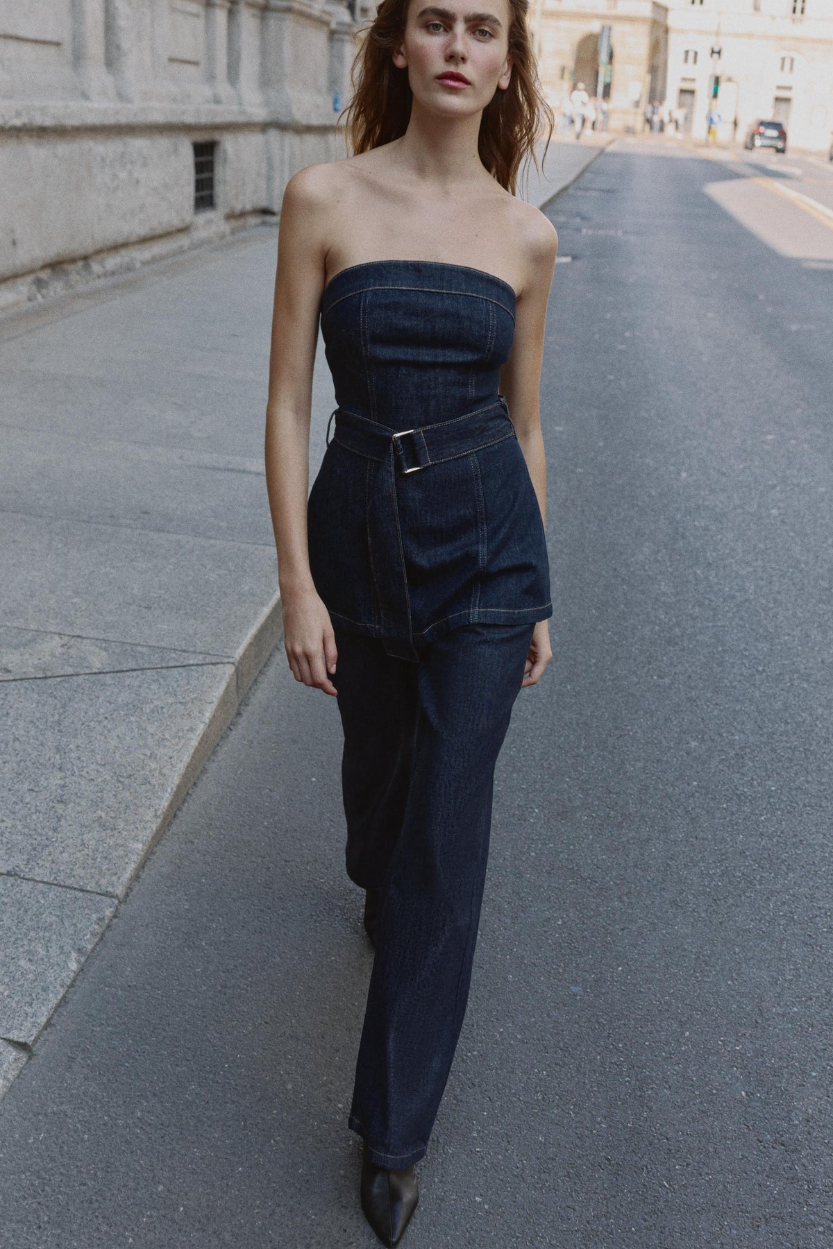 Denim Strapless Top with