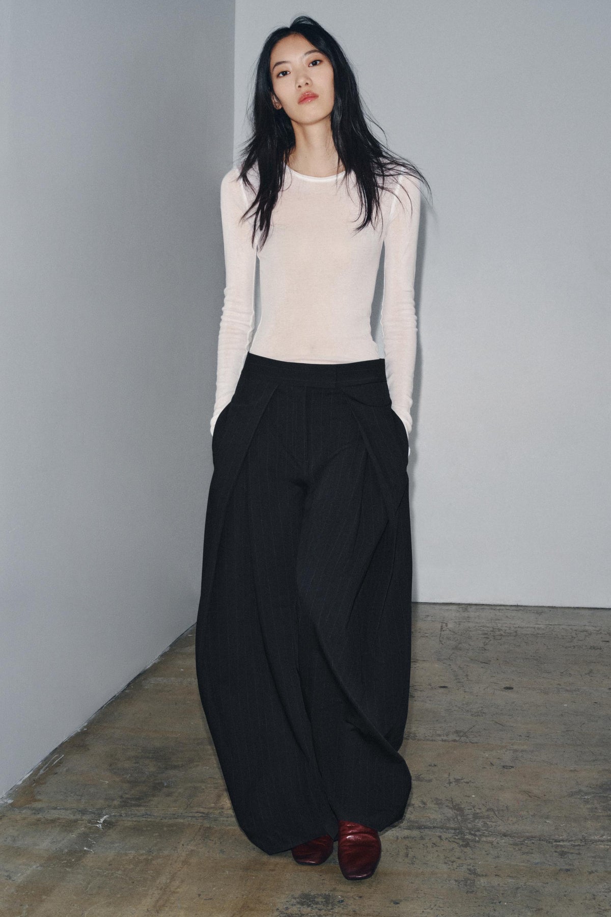Wide-leg Pinstripe Trousers