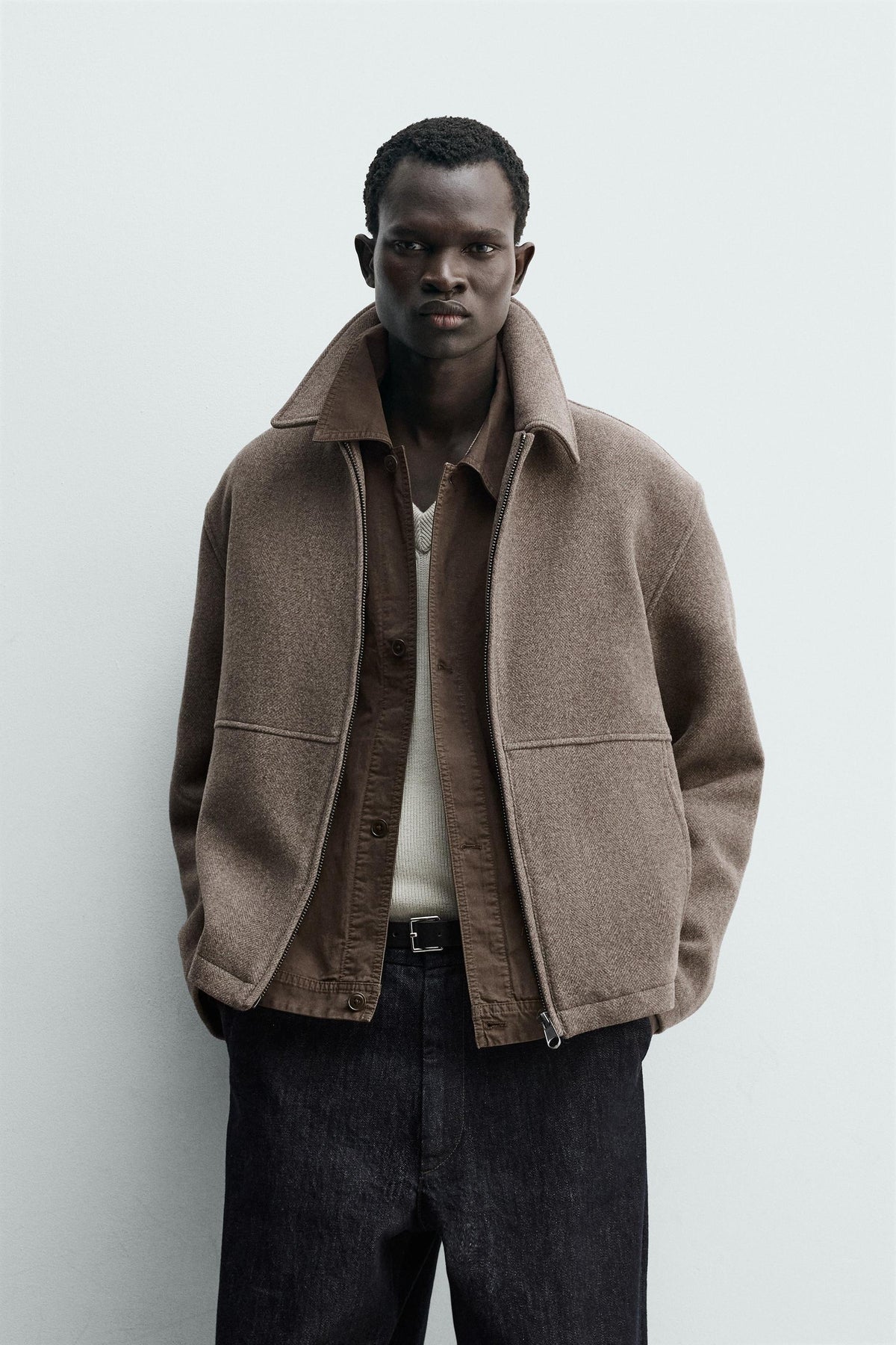 Fischgrät-Reißverschlussjacke