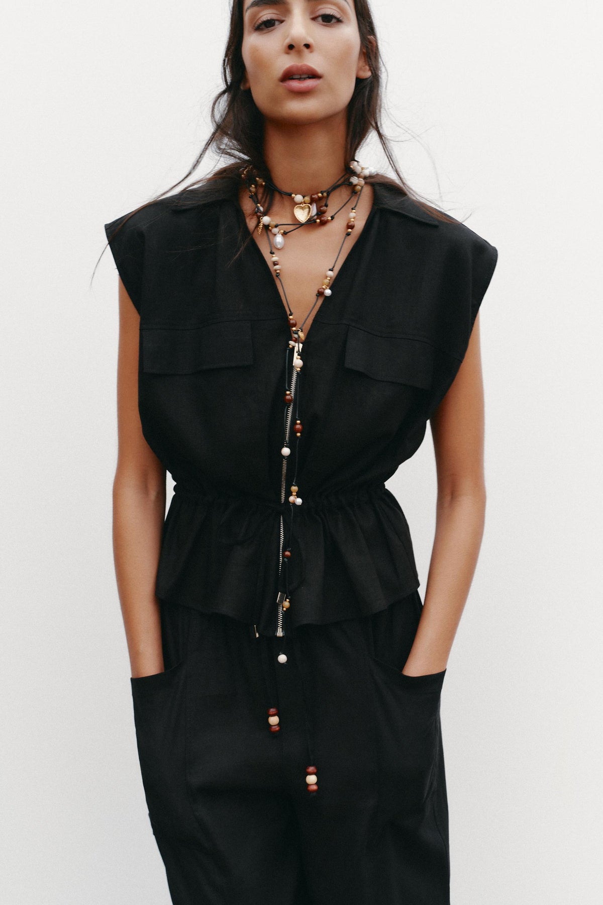 LINEN BLEND SAFARI TOP