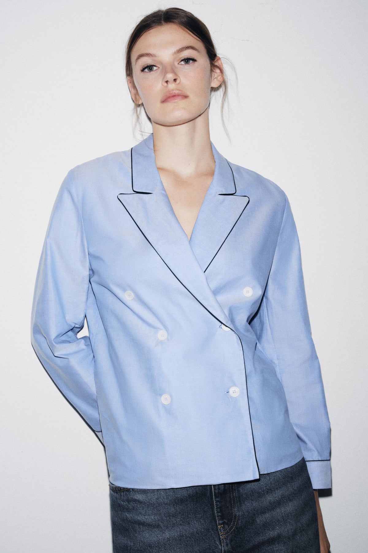 Contrast Piping Wrap Shirt