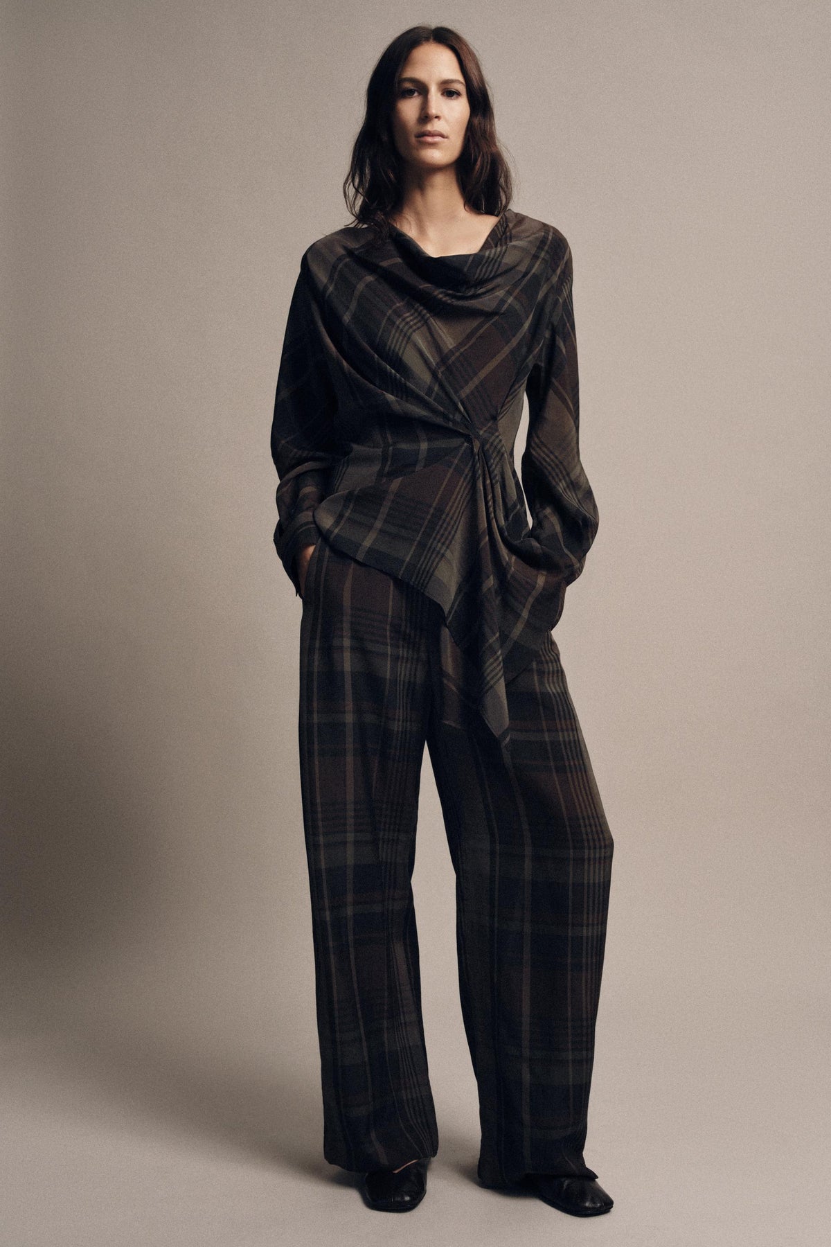 Draped Check Top