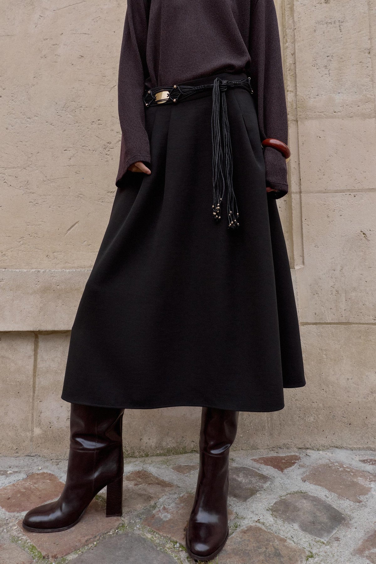 Crepe Layered Midi Skirt