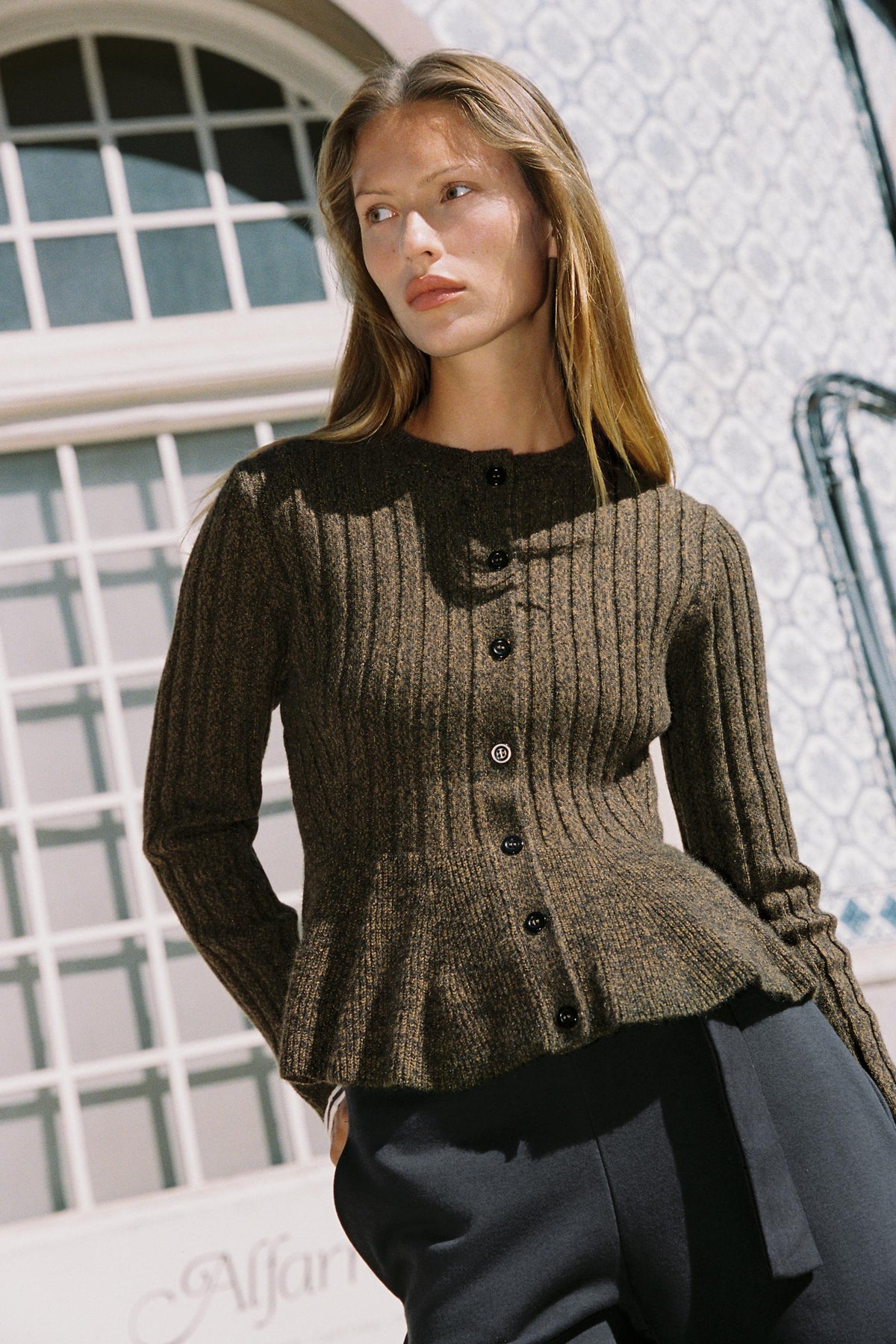 Gerippter Peplum-Cardigan