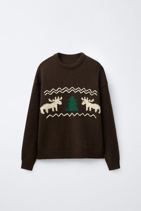 KNIT JUMPER WITH EMBROIDERED REINDEER - Image 2