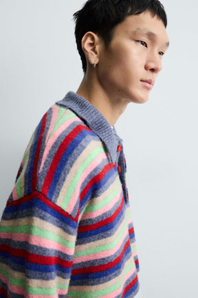 STRIPED JACQUARD KNIT POLO SHIRT - Image 6