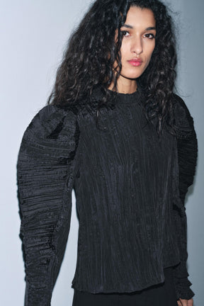 Crinkled Puff Sleeve Blouse