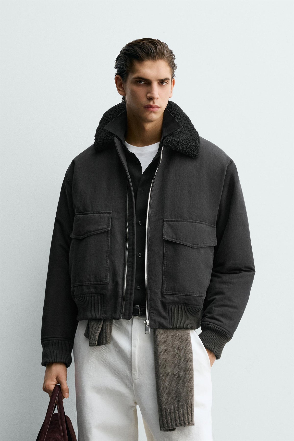 Mixed Fabric Bomber