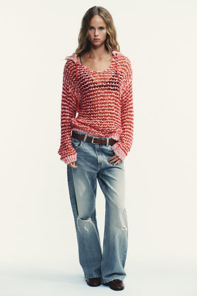 Wool Pointelle Knit Polo