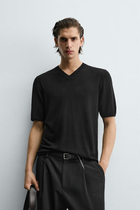 V-NECK KNIT T-SHIRT - Image 2