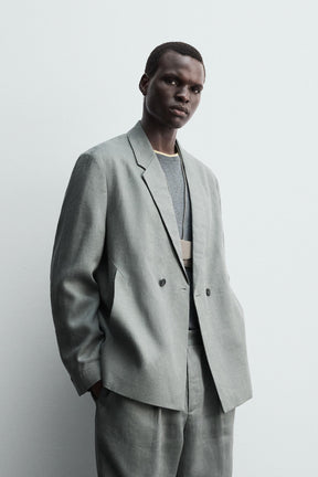 DOUBLE-BREASTED 100% LINEN SUIT BLAZER - Image 2